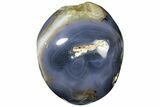 Polished Blue Agate Skull With Quartz Crystal Pocket #127601-3